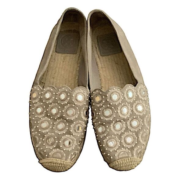 Tory Burch Tan Espadrilles with Mirror Enhancements  9 - Picture 1 of 6